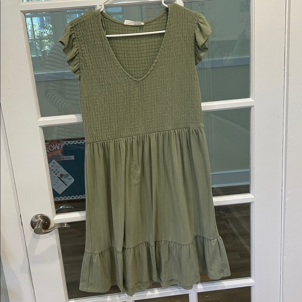 Lucky Brand Sage Green Ribbed Mini Dress
